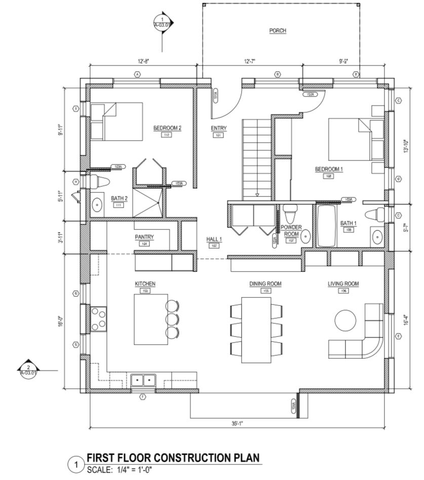 Floor plan for the 1st floor of the Palm Modern Farmhouse.